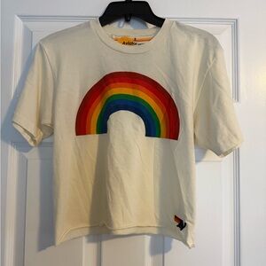 Aviator Nation. Cream Rainbow T-Shirt. Size Small